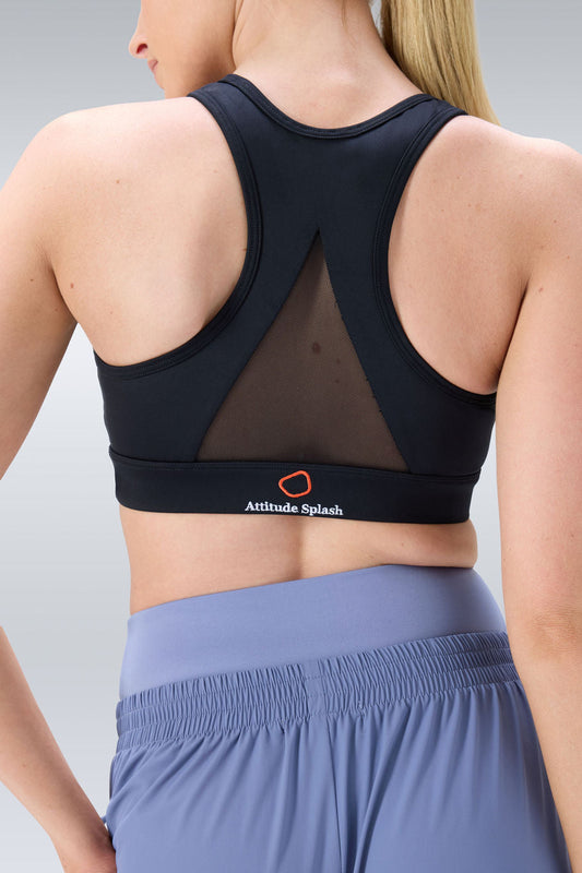 Caper Reflective Mesh Sports Bra - Black
