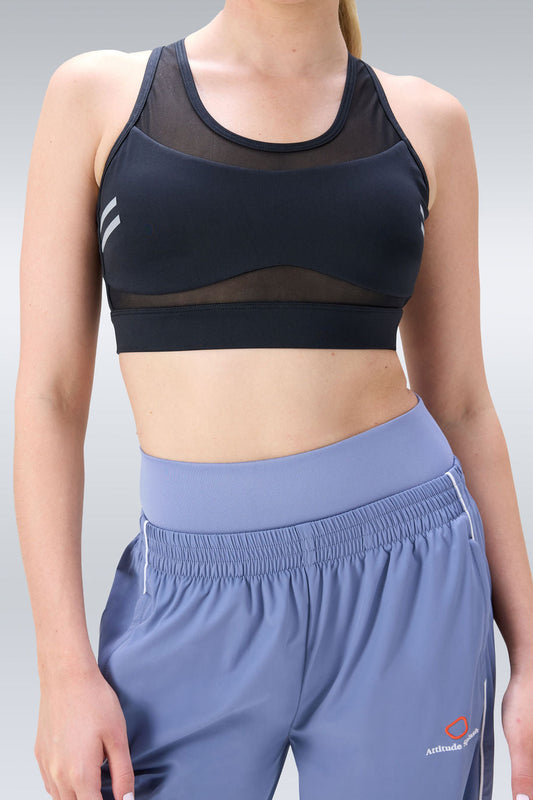 Caper Reflective Mesh Sports Bra - Black
